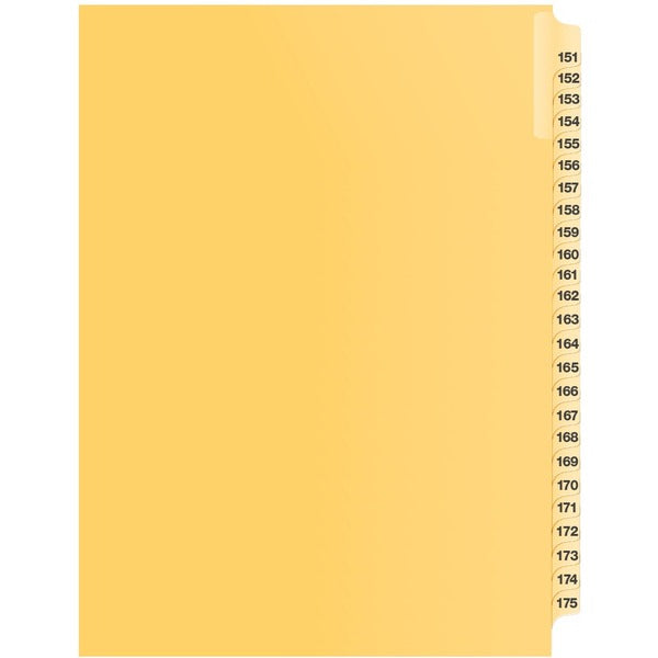 Davis Index Divider - 1/25 - Digit - 151 to 175 - 8.50" Divider Width x 11" Divider Length - Buff Divider - 25 Pack