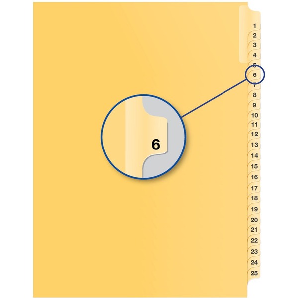 Davis Index Divider - 1/25 - Digit - 6 - 8.50" (215.90 mm) Divider Width x 11" (279.40 mm) Divider Length - Buff Divider - 25 / Pack