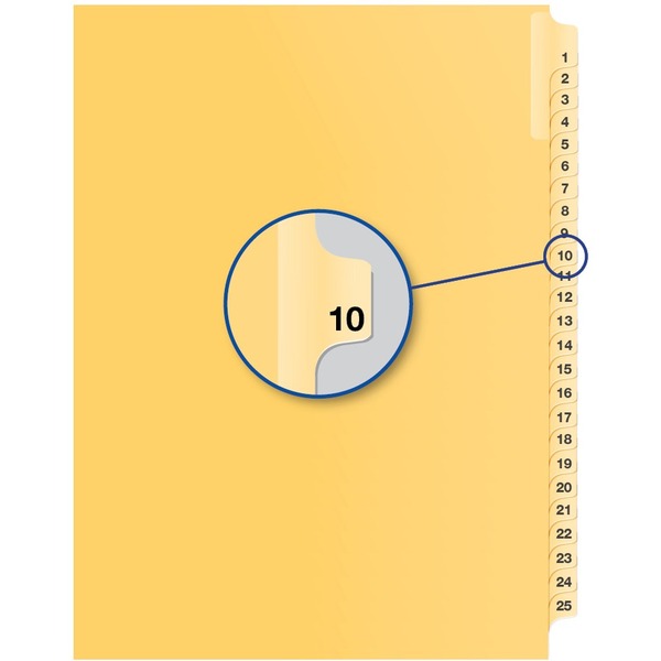 Davis Index Divider - 1/25 - Digit - 10 - 8.50" (215.90 mm) Divider Width x 11" (279.40 mm) Divider Length - Buff Divider - 25 / Pack