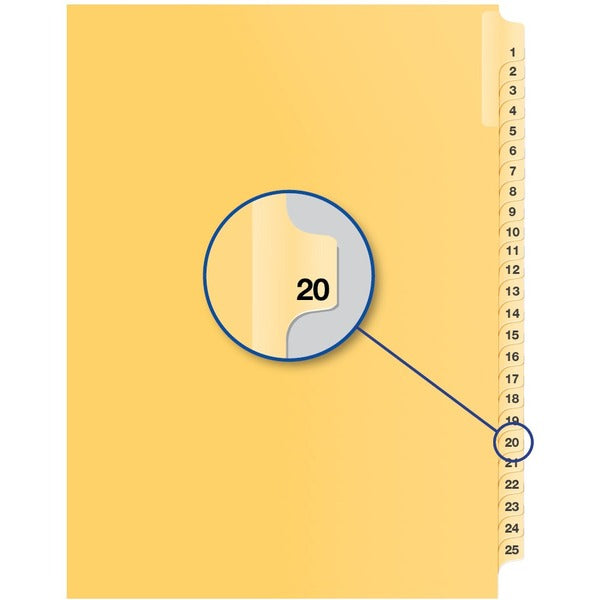 Davis Index Divider - 1/25 - Digit - 20 - 8.50" (215.90 mm) Divider Width x 11" (279.40 mm) Divider Length - Buff Divider - 25 / Pack