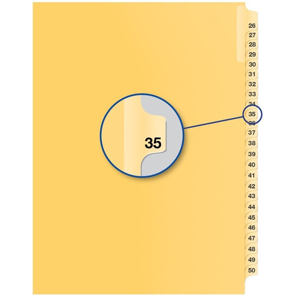 Davis Group Index Divider - 1/25 - Digit - 35 - 8.50" (215.90 mm) Divider Width x 11" (279.40 mm) Divider Length - Buff Divider - 25 / Pack