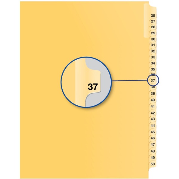 Davis Index Divider - 1/25 - Digit - 37 - 8.50" Divider Width x 11" Divider Length - Buff Divider - 25 / Pack