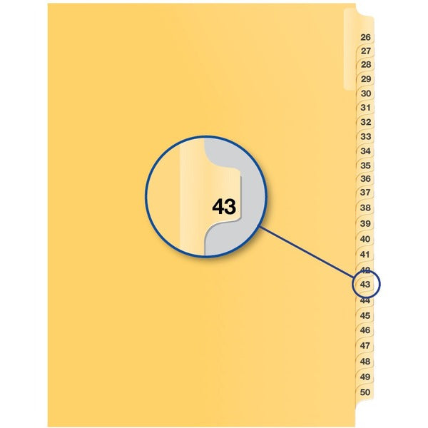 Davis Index Divider - 1/25 - Digit - 43 - 8.50" Divider Width x 11" Divider Length - Buff Divider - 25 / Pack