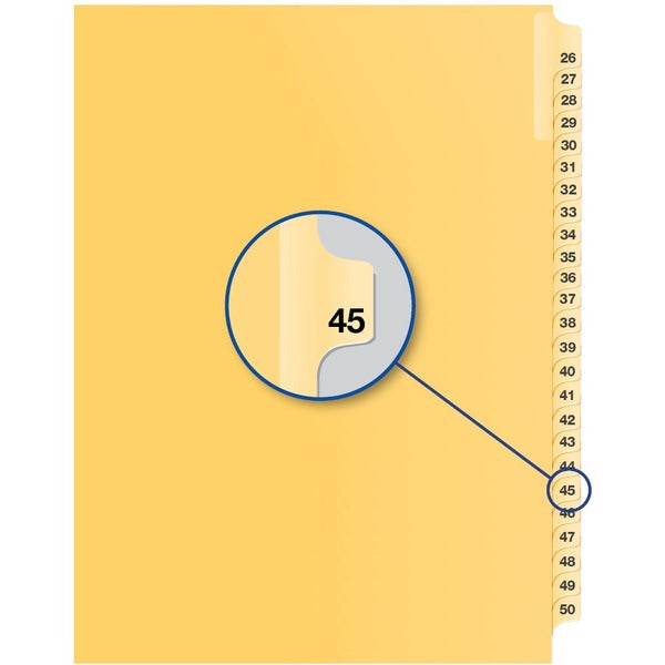 Davis Index Divider - 1/25 - Digit - 45 - 8.50" Divider Width x 11" Divider Length - Buff Divider - 25 / Pack