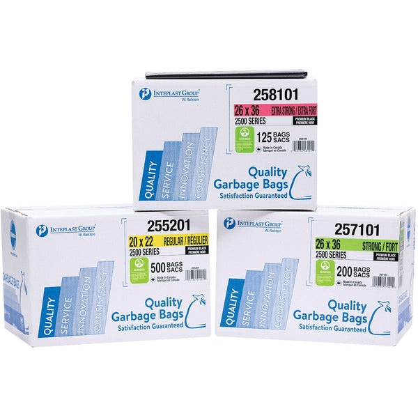 Inteplast 2500 Trash Bag - 30" (762 mm) Width x 38" (965.20 mm) Length - Black - Resin, Linear Low-Density Polyethylene (LLDPE), Hexene Resin - Industrial - Recycled - 125 / Box