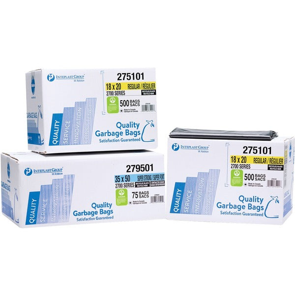 Inteplast 2700 Trash Bag - 30" (762 mm) Width x 38" (965.20 mm) Length - Black - Resin - Industrial - Recycled - 125 / Box