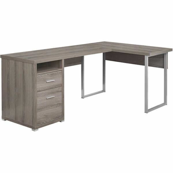 Monarch Specialties Computer Desk - 80"L / Dark Taupe Left Or Right Facing - Dark Taupe L-shaped, Laminated Top - Gray, Silver Base - Contemporary/Modern Style - 2 Drawers - 6 Legs - 198 lb (89.81 kg) Capacity - 78.7" (1998.98 mm) Table Top Length x 47.2"