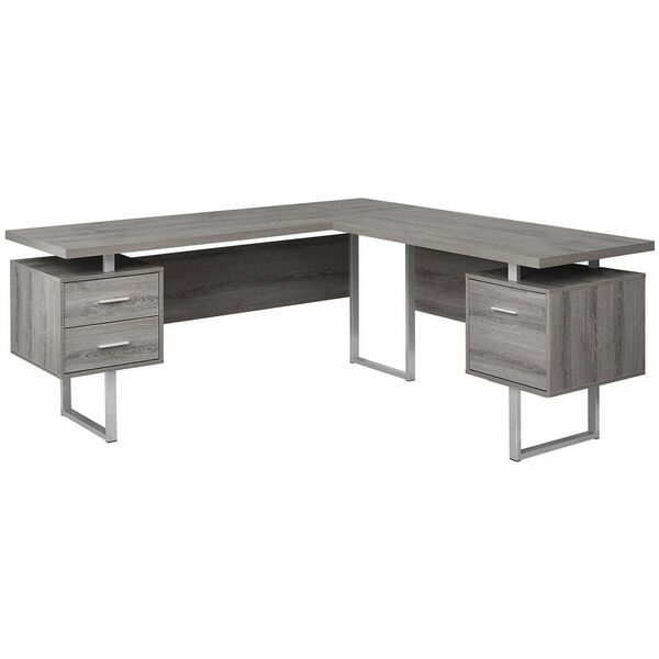 Monarch Specialties Computer Desk - 70"L / Dark Taupe Left OR Right Facing - Dark Taupe L-shaped, Reclaimed Wood Top - Silver Base - Contemporary/Modern Style - 3 Drawers - 3 Legs - 198 lb (89.81 kg) Capacity - 71" (1803.40 mm) Table Top Length x 71" (180