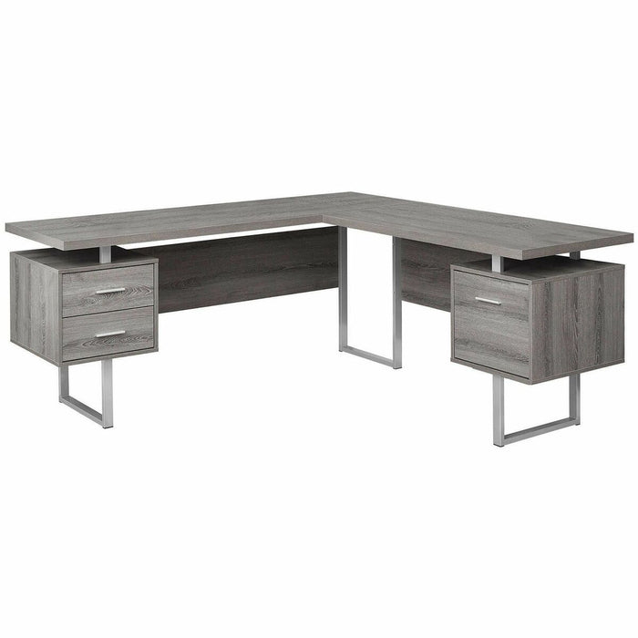 Monarch Specialties Computer Desk - 70"L / Dark Taupe Left OR Right Facing - Dark Taupe L-shaped, Reclaimed Wood Top - Silver Base - Contemporary/Modern Style - 3 Drawers - 3 Legs - 198 lb (89.81 kg) Capacity - 71" (1803.40 mm) Table Top Length x 71" (180