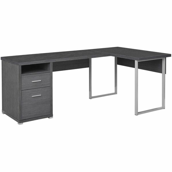 Monarch Specialties Computer Desk - 80"L / Grey Left Or Right Facing - Gray L-shaped, Laminated Top - Gray, Silver Base - Contemporary/Modern Style - 2 Drawers - 6 Legs - 198 lb (89.81 kg) Capacity - 78.7" (1998.98 mm) Table Top Length x 47.2" (1198.88 mm