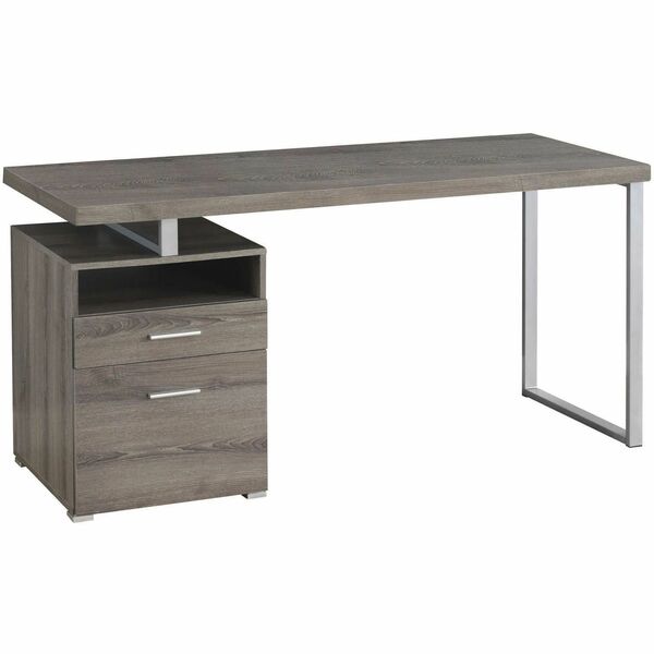 Monarch Specialties Computer Desk - 60"L / Dark Taupe / Silver Metal - Dark Taupe Rectangle, Laminated Top - Silver Base - Contemporary/Modern Style - 2 Drawers - 5 Legs - 80 lb (36.29 kg) Capacity - 60" (1524 mm) Table Top Length x 23.7" (601.98 mm) Tabl