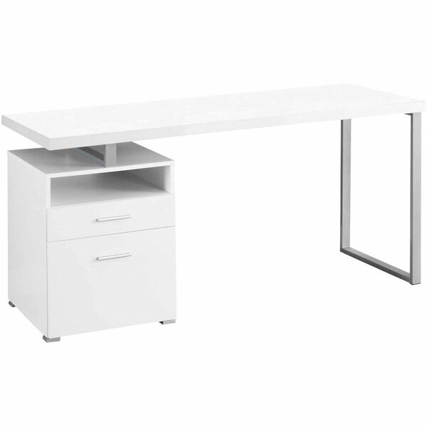 Monarch Specialties Computer Desk - 60"L / White / Silver Metal - White Rectangle, Laminated Top - Silver Base - Contemporary/Modern Style - 2 Drawers - 5 Legs - 80 lb (36.29 kg) Capacity - 60" (1524 mm) Table Top Length x 23.7" (601.98 mm) Table Top Dept