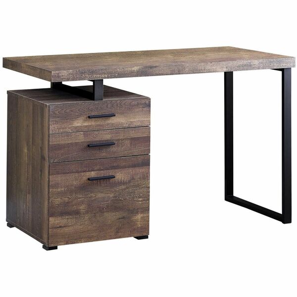 Monarch Specialties Computer Desk - 48"L / Brown Reclaimed Wood / Black Metal - Brown Rectangle, Reclaimed Wood, Laminated Top - Black Base - Contemporary/Modern Style - 3 Drawers - 6 Legs - 90 lb (40.82 kg) Capacity - 47.2" (1198.88 mm) Table Top Length