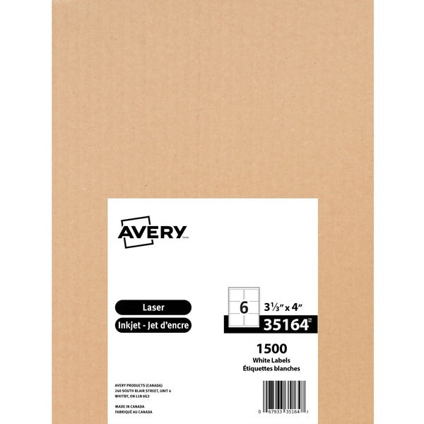 Avery&reg; TrueBlock Multipurpose Label - 4" Height x 3 21/64" Width - Permanent Adhesive - Rectangle - Laser, Inkjet - Matte White - Paper - 6 / Sheet - 2500 / Pack - Jam-free, Smudge-free