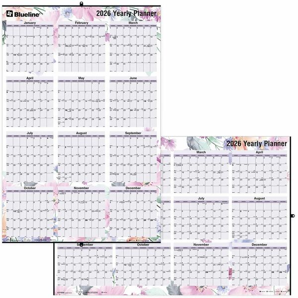 Blueline Passion Yearly Laminated Wall Calendar, 24" x 36" , English - Large - Monthly, Yearly - 12 Month - January 2026 to December 2026 - 36" (914.40 mm) x 24" (609.60 mm) Sheet Size - Wall Mount - Metal - 3" (76.20 mm) Height x 3" (76.20 mm) Width - Ye
