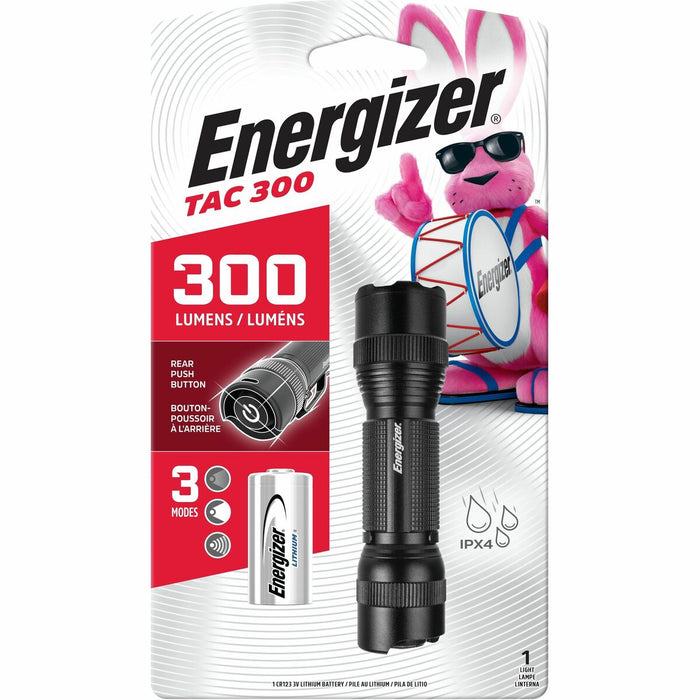 Energizer TAC 300 LED Tactical Metal Flashlight - LED - 300 lm Lumen - CR123 - Battery - Aircraft Aluminum - Impact Resistant, Water Resistant - 1 Pack