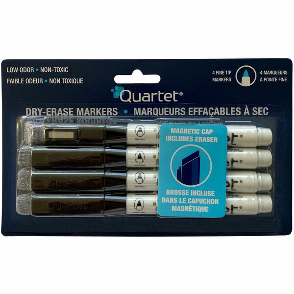 Quartet Dry Erase Marker - Fine Marker Point - Black Ink - 4 / Pack