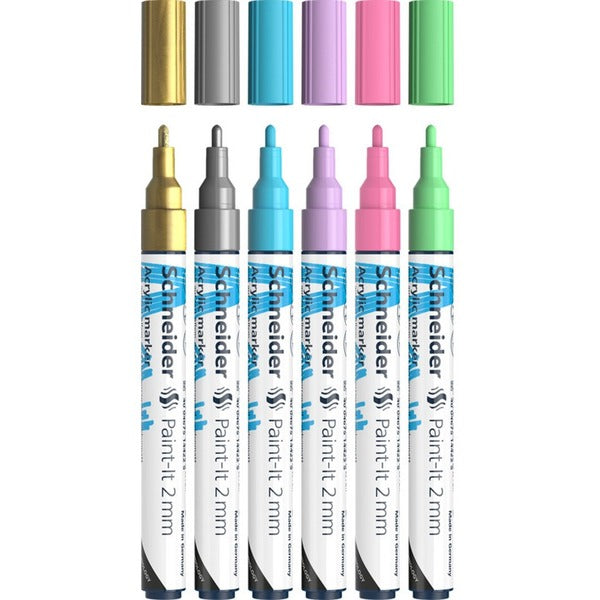 Schneider Paint-It 310 Paint Marker - Gold, Silver, Pastel Blue, Pastel Purple, Pastel Pink, Pastel Green Ink - Water Based - 6 / Pack