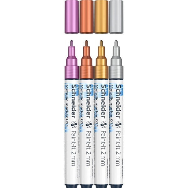 Schneider Paint-It 011 Paint Market - Fine Marker Point - Silver Metallic, Gold Metallic, Metallic Violet, Metallic Copper Ink - Pigment-based - 4 / Pack