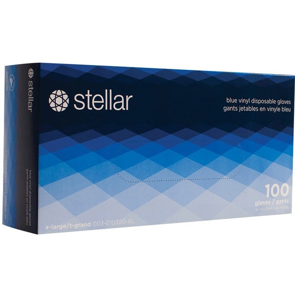 Stellar Examination Gloves - X-Large Size - Vinyl - Blue - For Examination