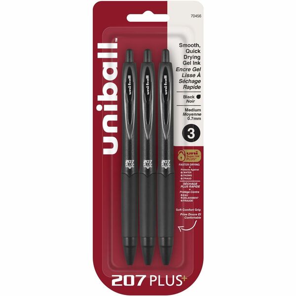 uniball 207 Plus+ Retractable Gel Pens - uniball™ 207 Plus+ Retractable Gel Pens, Medium Point (0.7mm), Black, 3 Pack
