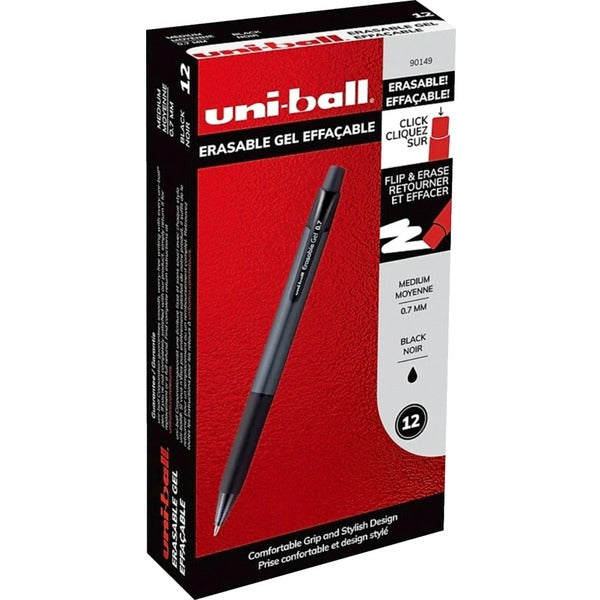 uniball™ Erasable Gel Retractable Pens - 17.780000 mm (0.70") Medium Pen Point - Retractable - Erasable - Black Ink - Water Based, Gel-based - Metallic Barrel - 1 / Each