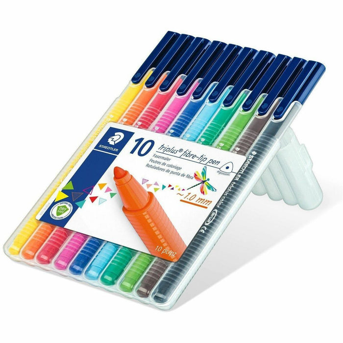 Staedtler Triplus Porous Point Pen - Washable - Assorted Ink - Water Based - Polypropylene Triangular Barrel - Metal Tip - Writing, Journaling, Project - 10 / Pack