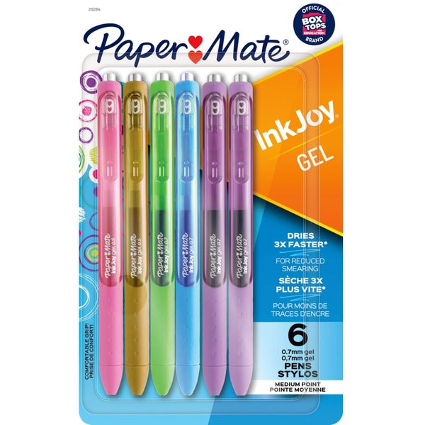 Paper Mate Inkjoy Retractable Gel Pens - Medium Pen Point - 0.7 mm Pen Point Size - Retractable - Assorted Pastel Gel-based Ink - 6 / Pack