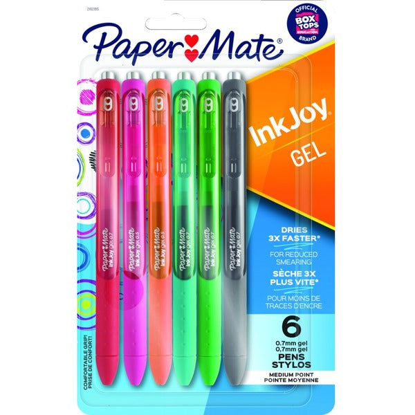 Paper Mate Inkjoy Retractable Gel Pens - 0.7 mm (0.03") Medium Pen Point - Retractable - Assorted Ink - Gel-based - 6 / Pack