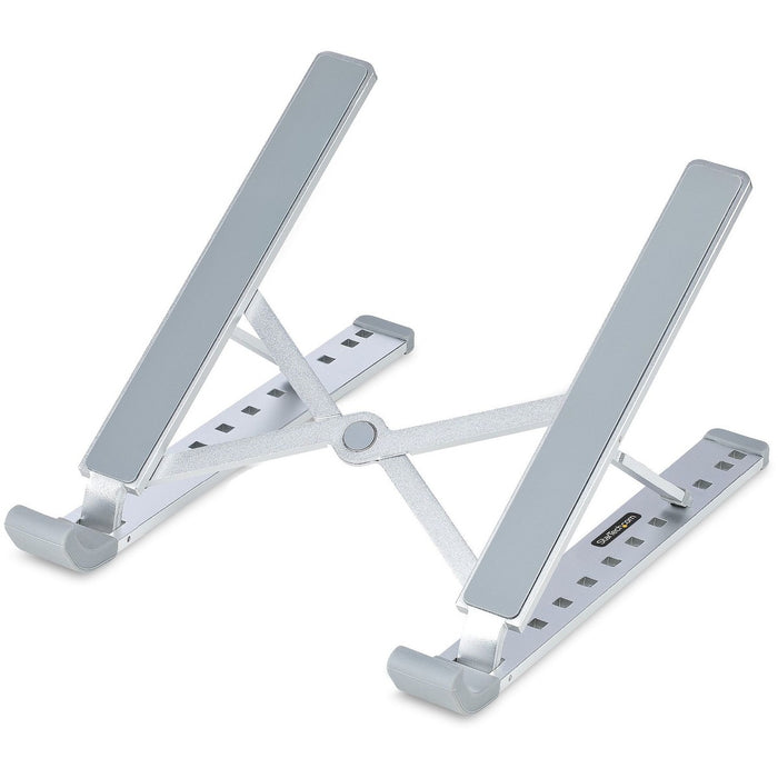 StarTech.com Foldable Laptop Riser Stand, Portable Height Adjustable Ergonomic Laptop Stand, Tilt/Raised/Angled Laptop/Tablet Stand - Angled laptop holder enhances viewing and comfort; Adjustable width (2-7.17in) for notebook computers, tablets, phones, o