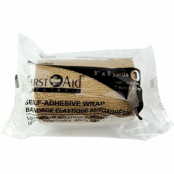First Aid Central Self-Adhering Wrap Bandages 3" x 15" - 3" (76.20 mm) Width x 15 ft (4572 mm) Length - Tan - 1 Each