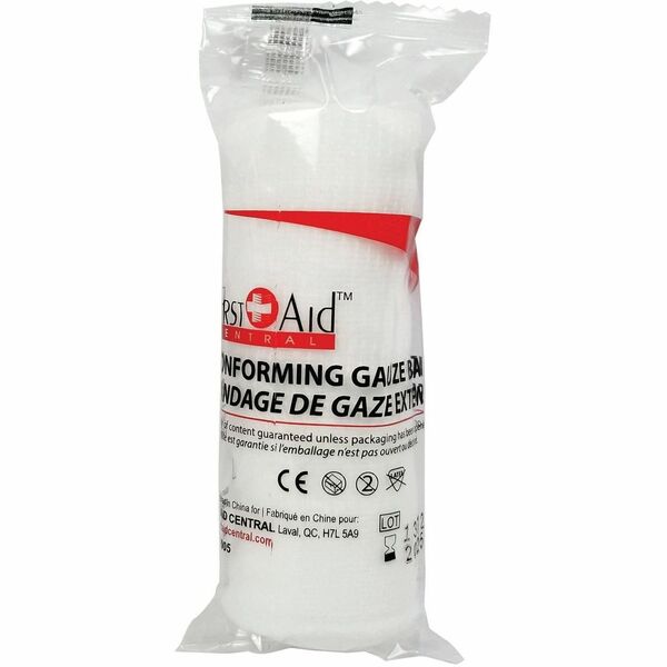 First Aid Central Conforming Gauze Roll, 10.2cm x 4.5m (4" x 5yd) - - 4" (101.60 mm) Width x 15 ft (4572 mm) Length - White - Cotton - 1 Each