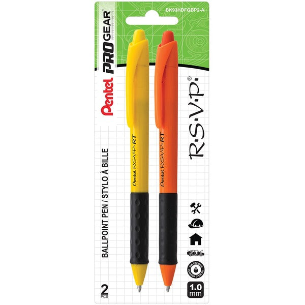 Pentel R.S.V.P. Ballpoint Pen - 1 mm (0.04") Pen Point - Retractable - Black Ink - 2 / Pack
