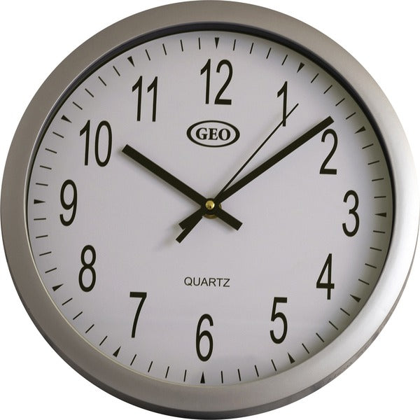 GEO Quartz Wall Clock 10" Round Chrome - Analog - Quartz