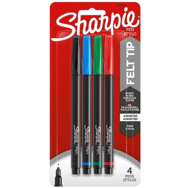 Sharpie Porous Point Pen - 0.4 mm (0.02") Fine Pen Point - Black, Blue, Red, Green Ink - Water Based - Plastic Barrel - 4 / Pack