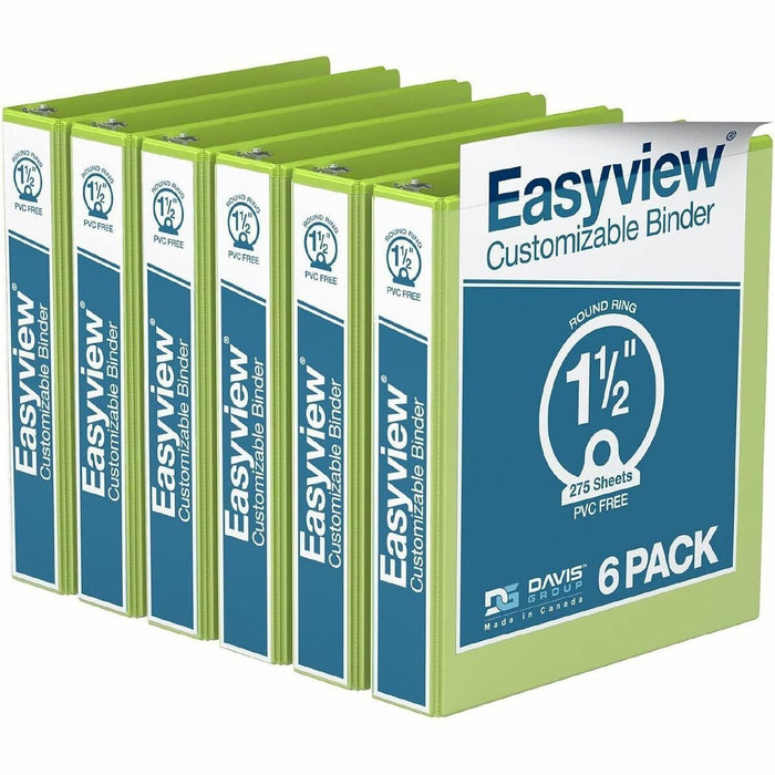 Davis Group Easyview Ring Binder - 1 1/2" (38.10 mm) Binder Capacity - Letter - 8 1/2" (215.90 mm) x 11" (279.40 mm) Sheet Size - 275 Sheet Capacity - 3 Ring - Fastener: Round Ring - Pocket: 2, Inside Front & Back - Polypropylene - Lime Green - 6.60 lb (2