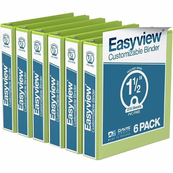 Davis Group Easyview Ring Binder - 1 1/2" (38.10 mm) Binder Capacity - Letter - 8 1/2" (215.90 mm) x 11" (279.40 mm) Sheet Size - 275 Sheet Capacity - 3 Ring - Fastener: Round Ring - Pocket: 2, Inside Front & Back - Polypropylene - Lime Green - 6.60 lb (2