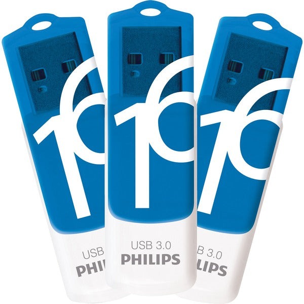 Philips Vivid 16GB USB 3.0 Flash Drive - 16 GB - USB 3.0 - White, Blue - 3 / Pack