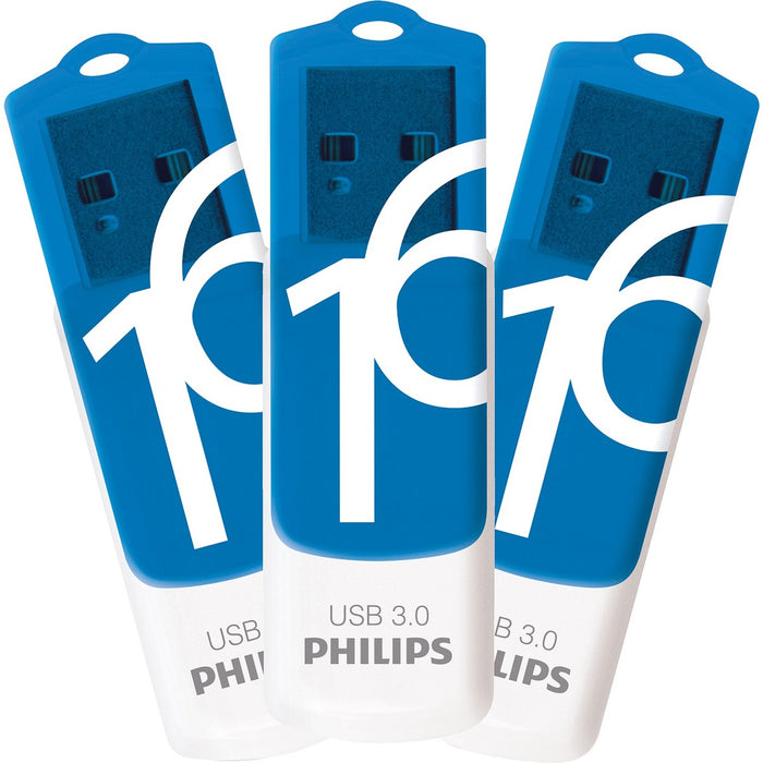 Philips Vivid 16GB USB 3.0 Flash Drive - 16 GB - USB 3.0 - White, Blue - 3 / Pack