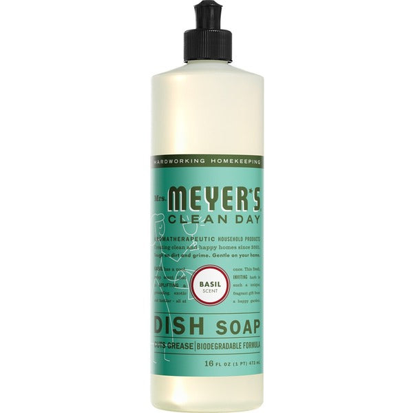 Mrs. Meyer's Basil Dish Soap - 473 mL - Basil Scent - Cruelty-free, Refillable, Paraben-free, Phthalate-free - 1 Each