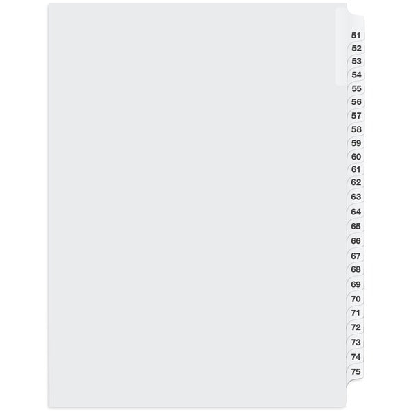 Davis Index Divider - Printed Tab(s) - 1/25 - Digit - 51-75 - 8.50" (215.90 mm) Divider Width x 11" (279.40 mm) Divider Length - White Divider - 1 Each