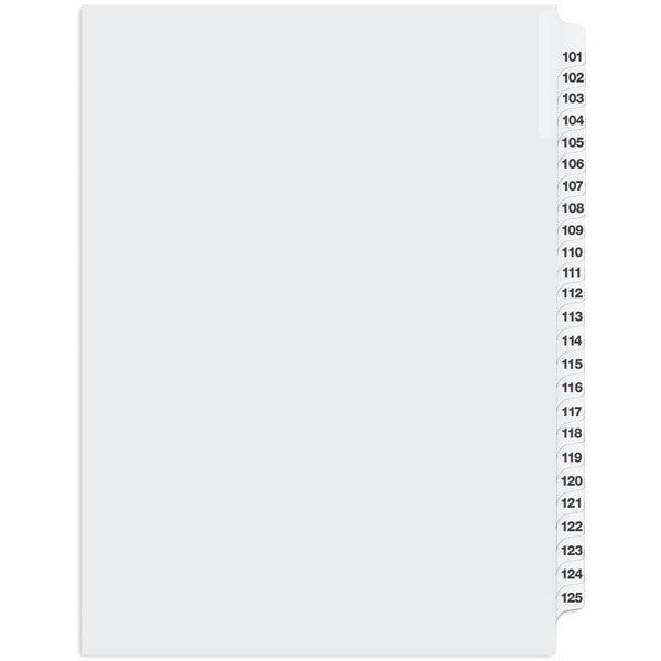 Davis Index Divider - Printed Tab(s) - 1/25 - Digit - 101-125 - 8.50" Divider Width x 11" Divider Length - White Divider - 1 Each