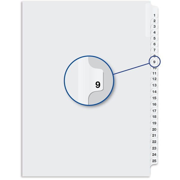 Davis Index Divider - Printed Tab(s) - 1/25 - Digit - 9 - 8.50" Divider Width x 11" Divider Length - White Divider - 25 / Pack