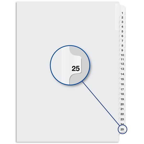 Davis Index Divider - Printed Tab(s) - 1/25 - Digit - 25 - 8.50" (215.90 mm) Divider Width x 11" (279.40 mm) Divider Length - White Divider - 25 / Pack