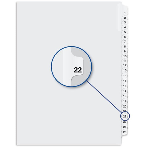 Davis Group Index Divider - Printed Tab(s) - 1/25 - Digit - 22 - 8.50" (215.90 mm) Divider Width x 11" (279.40 mm) Divider Length - White Divider - 25 / Pack