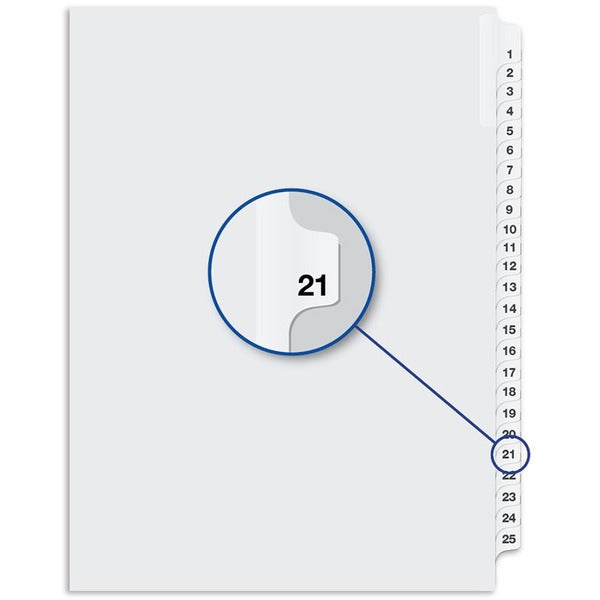 Davis Index Divider - Printed Tab(s) - 1/25 - Digit - 21 - 8.50" (215.90 mm) Divider Width x 11" (279.40 mm) Divider Length - White Divider - 25 / Pack