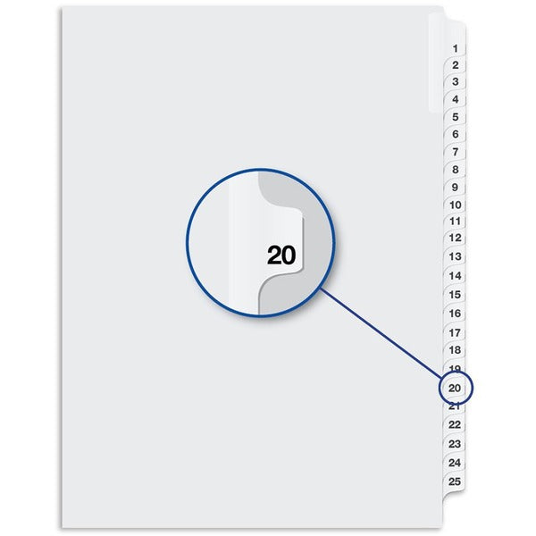 Davis Group Index Divider - Printed Tab(s) - 1/25 - Digit - 20 - 8.50" (215.90 mm) Divider Width x 11" (279.40 mm) Divider Length - White Divider - 25 / Pack
