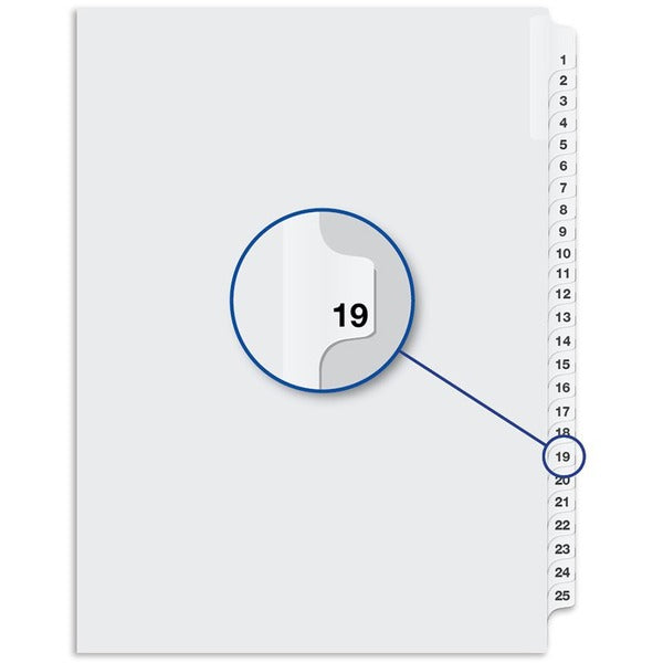 Davis Index Divider - Printed Tab(s) - 1/25 - Digit - 19 - 8.50" (215.90 mm) Divider Width x 11" (279.40 mm) Divider Length - White Divider - 25 / Pack