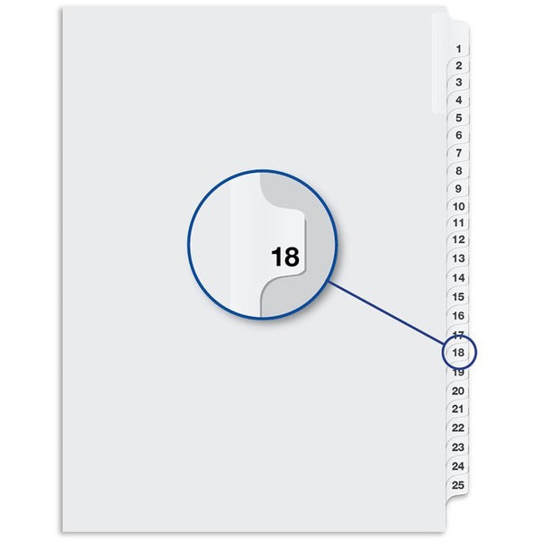 Davis Index Divider - Printed Tab(s) - 1/25 - Digit - 18 - 8.50" (215.90 mm) Divider Width x 11" (279.40 mm) Divider Length - White Divider - 25 / Pack