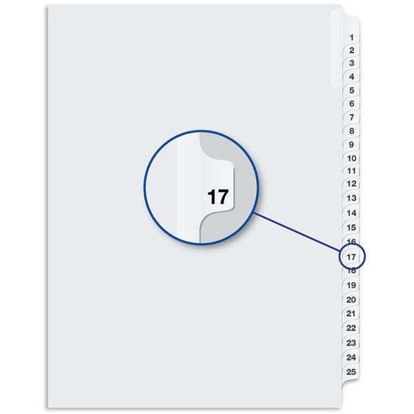 Davis Index Divider - Printed Tab(s) - 1/25 - Digit - 17 - 8.50" Divider Width x 11" Divider Length - White Divider - 25 / Pack